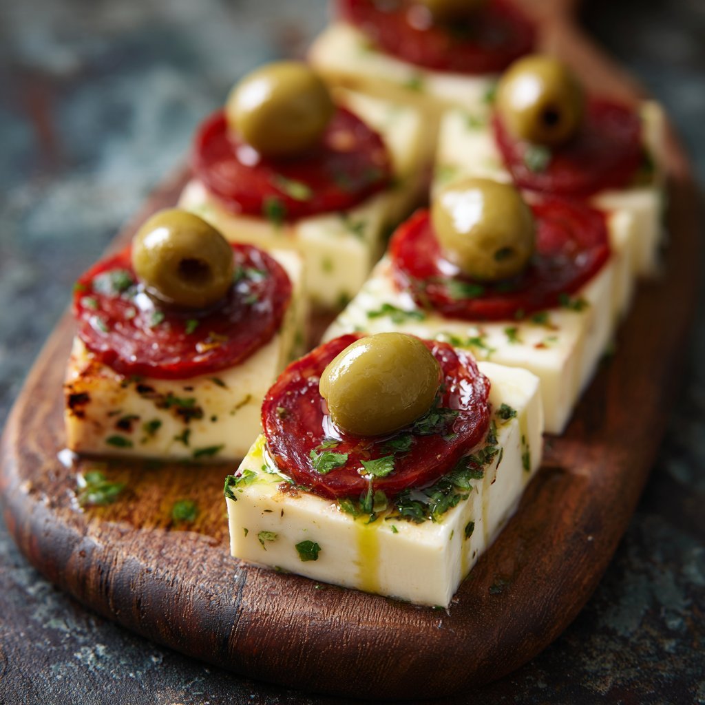 Savory Marinated Cheese Bites with Salami & Olives