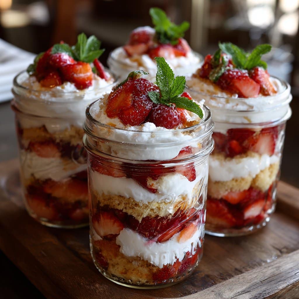 Strawberry Shortcake Trifles in Mason Jars for Summer Brunch
