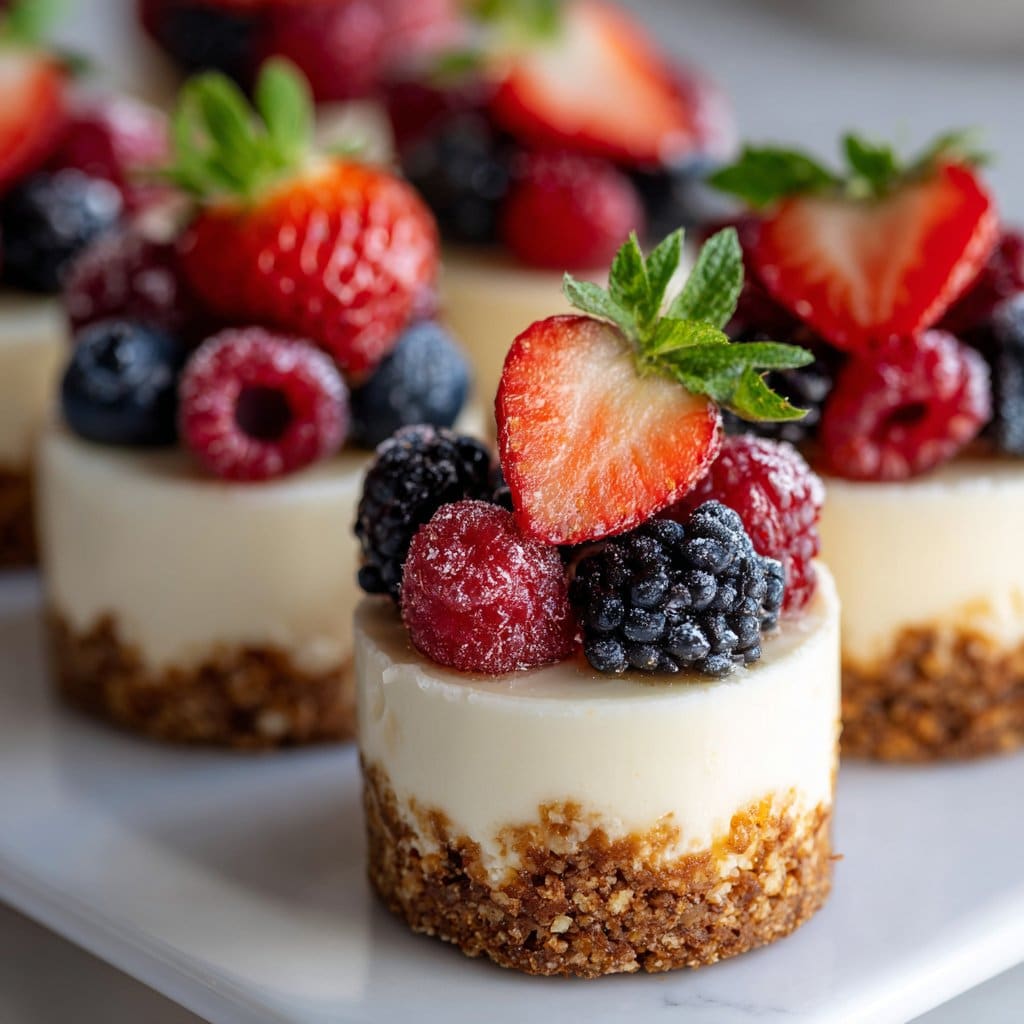 Mini Cheesecake Bites with Fresh Berries – Perfect for Showers