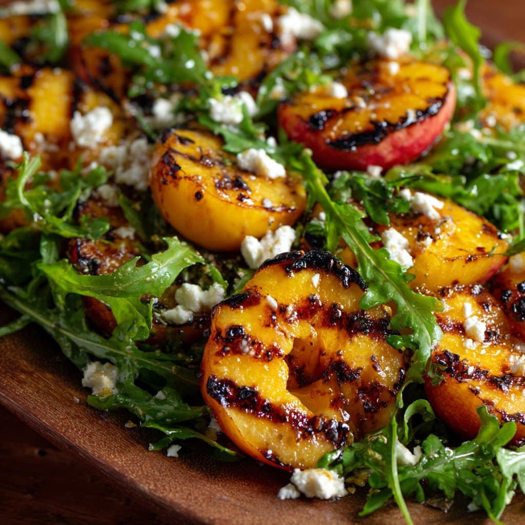 Grilled Peach Salad with Arugula and Feta