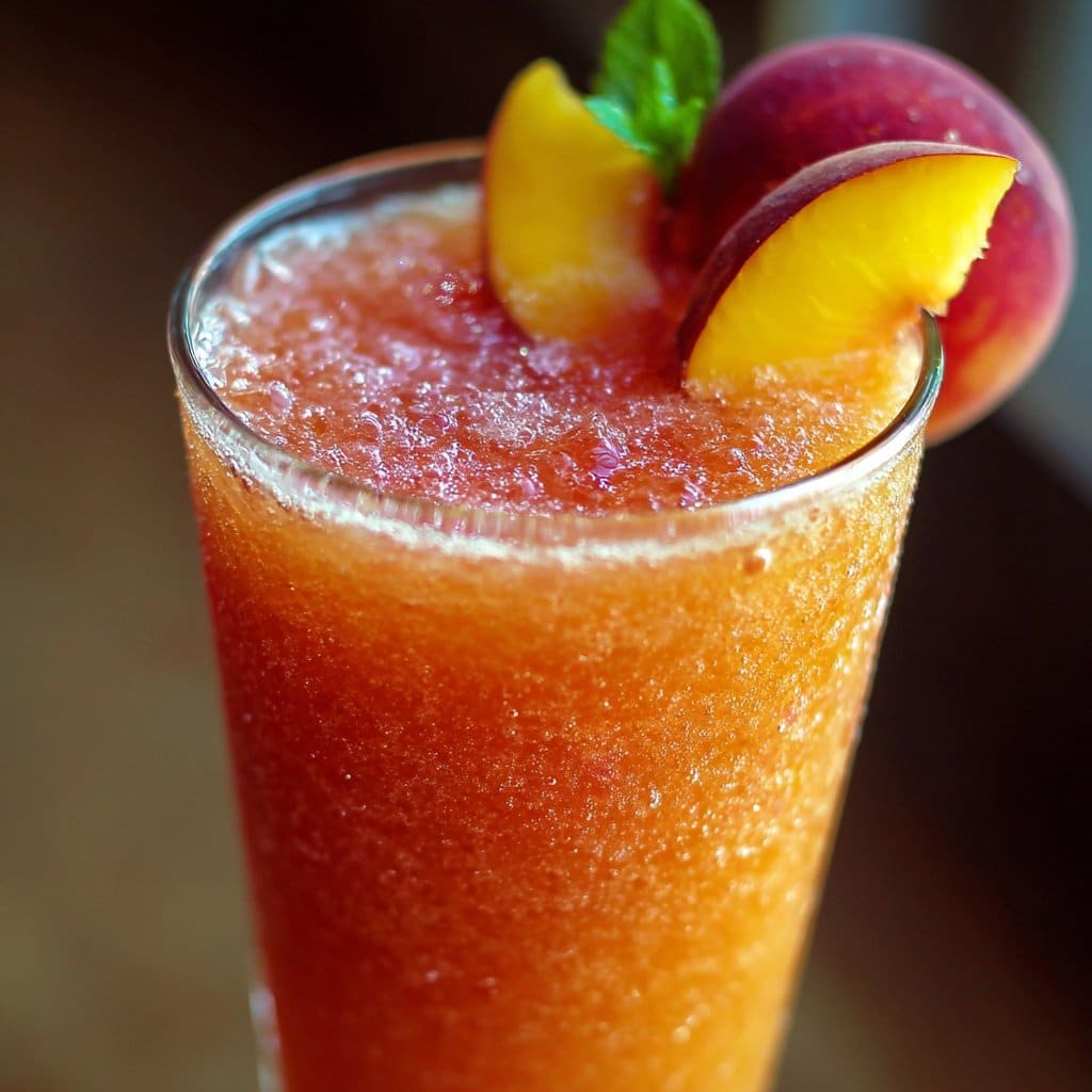 Peach Slush Drink with Real Fruit and Ice