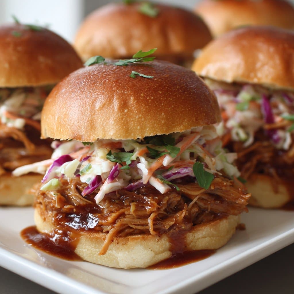 BBQ Pulled Pork Sliders with Tangy Slaw Topping