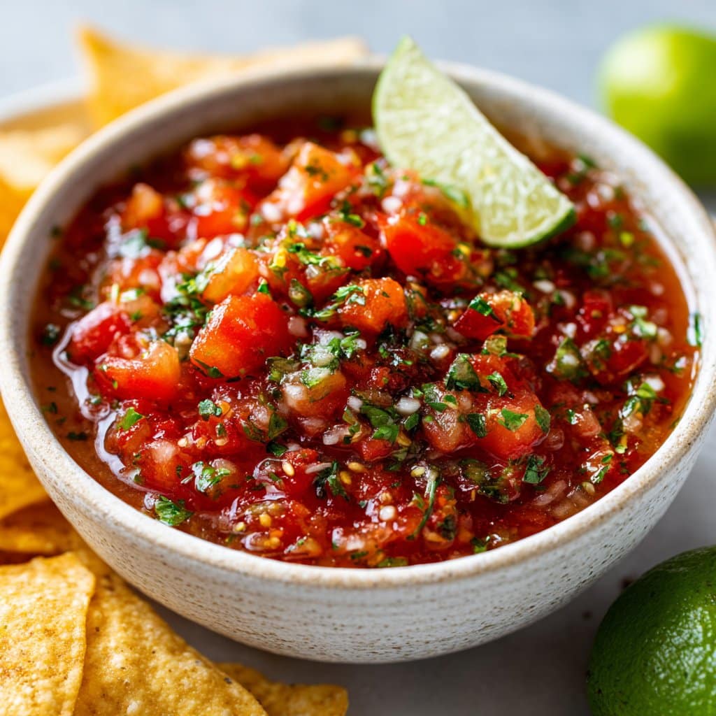 Homemade Salsa with Fresh Tomatoes and Lime