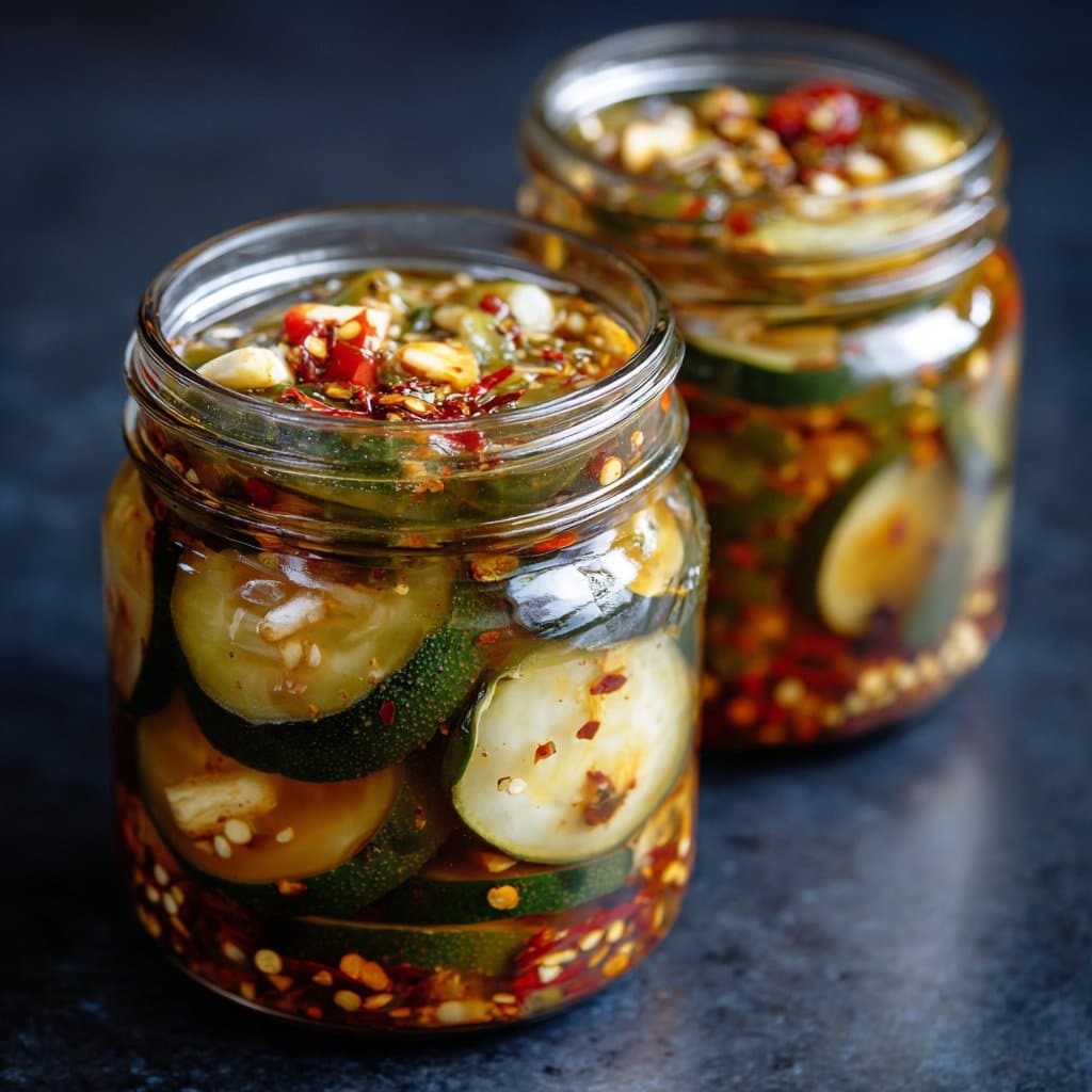 Sweet and Spicy Pickles with Garlic and Chili Flakes
