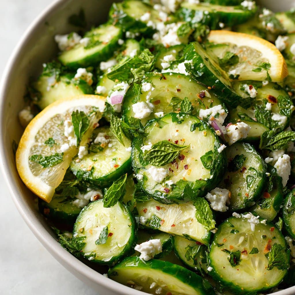 Cucumber Feta Salad with Lemon and Fresh Herbs