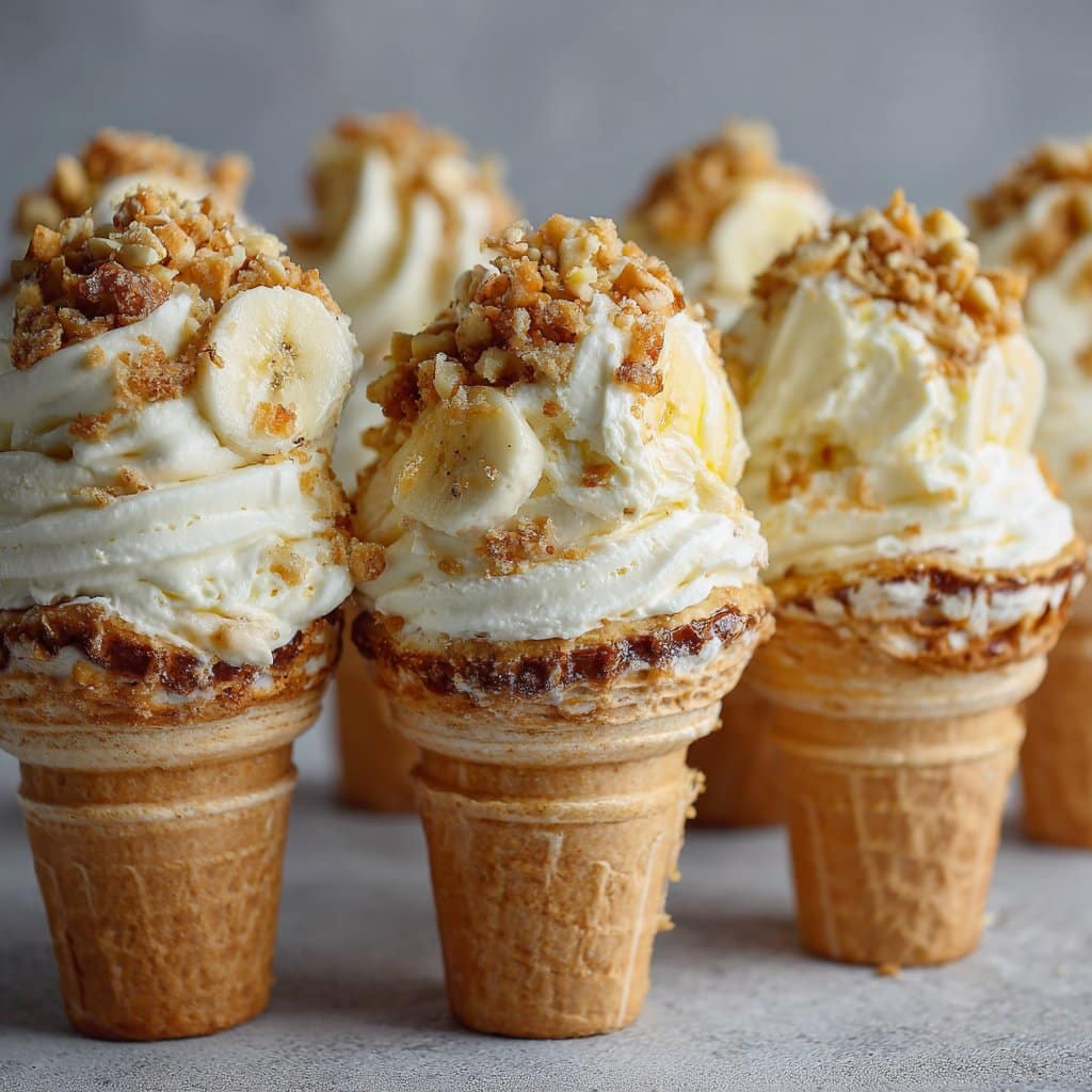 Banana Pudding Cheesecake Cones with Vanilla Wafers