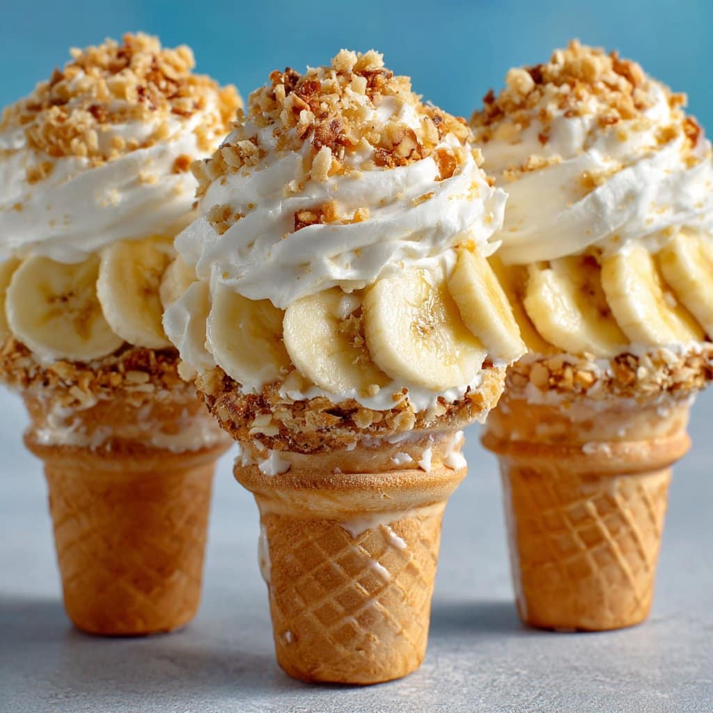 Banana Pudding Cheesecake Cones with Nilla Crunch