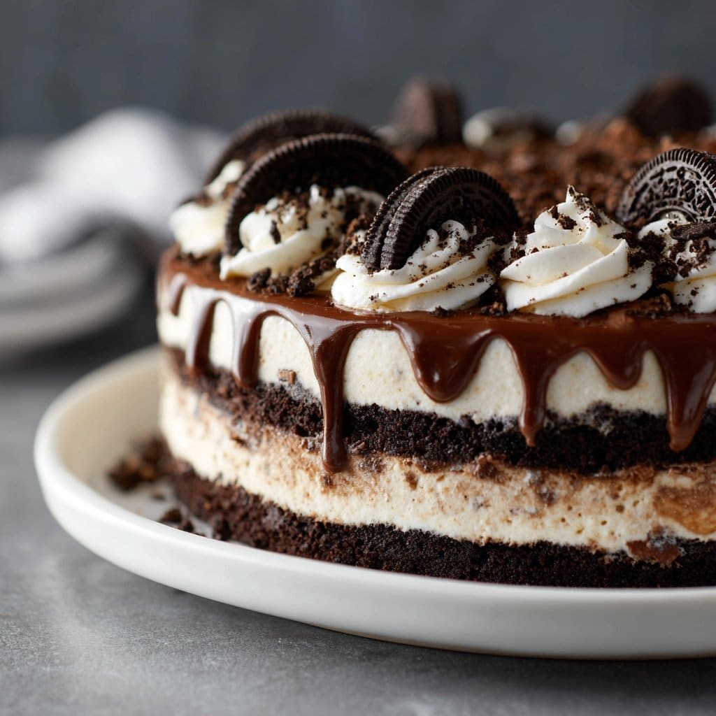 Oreo Ice Cream Cake with Chocolate Fudge Layers