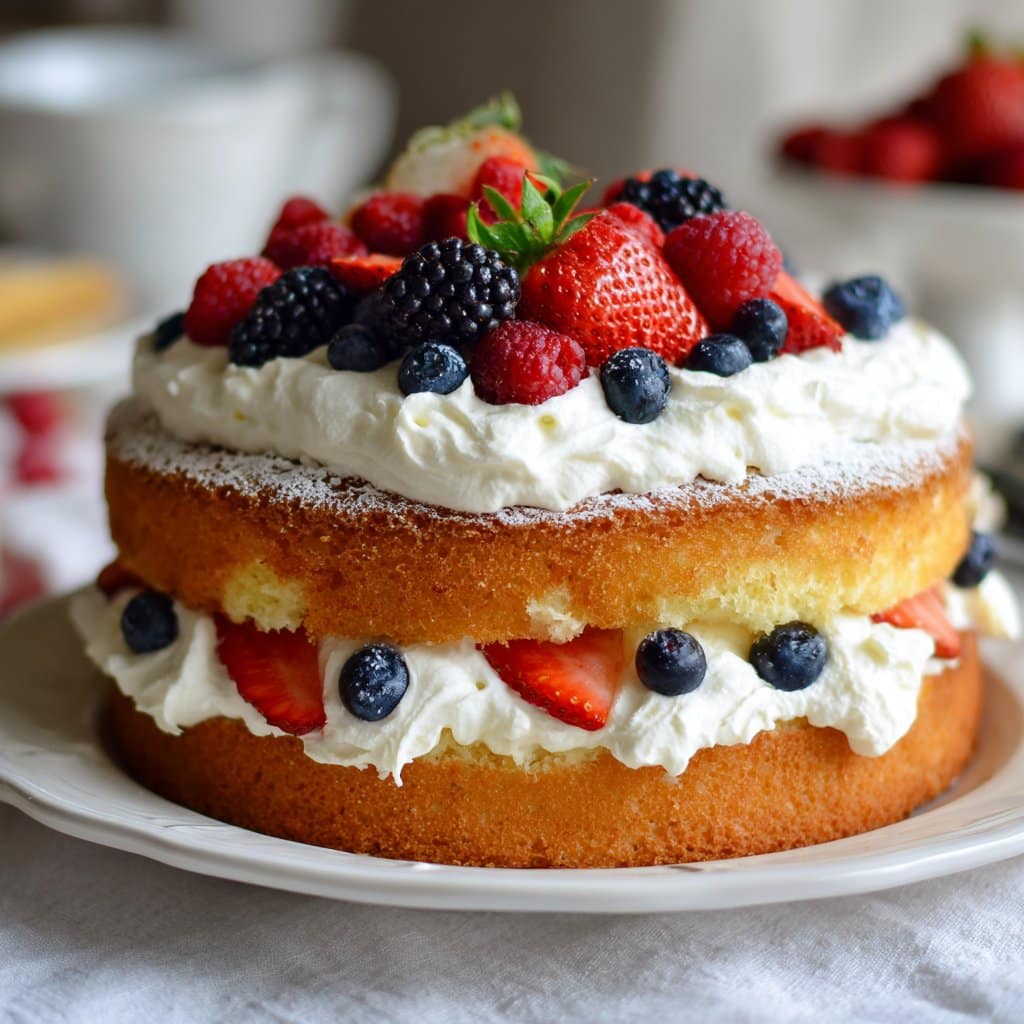 4 Inch Cake with Whipped Cream and Berries
