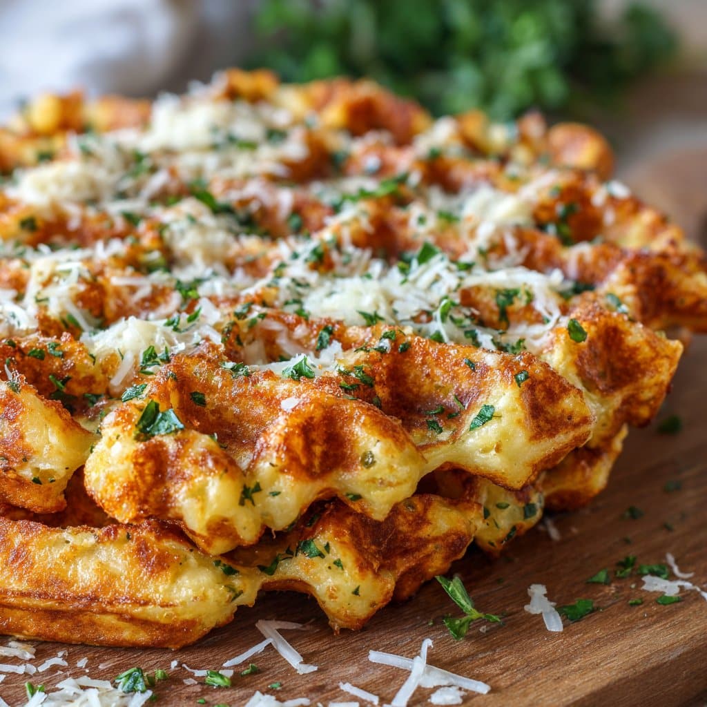 Cheesy Garlic Waffles with Shredded Mozzarella