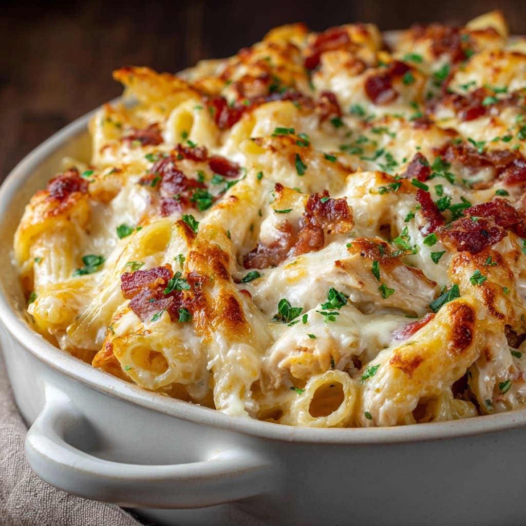 Creamy Chicken Bacon Ranch Pasta Bake