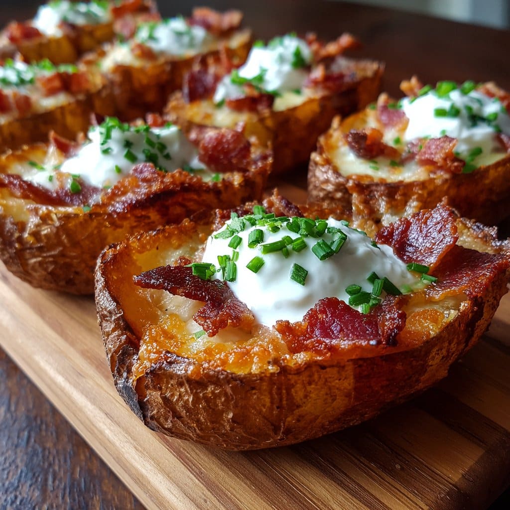 Crispy Potato Skins with Cheese & Bacon
