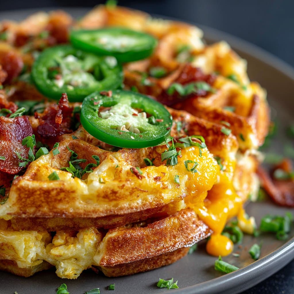 Keto Chaffles with Cheddar and Jalapeños