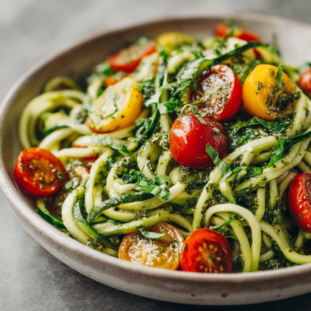 Zucchini Noodles with Basil Pesto (Vegetarian)
