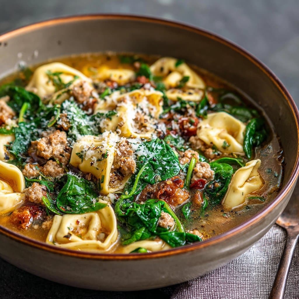Sausage Tortellini Soup with Spinach