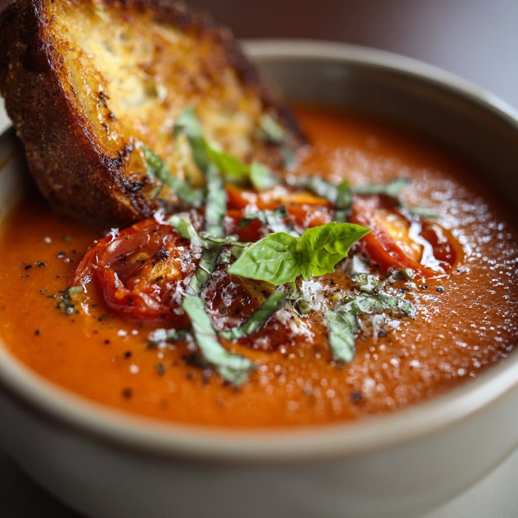 Roasted Tomato Basil Soup with Garlic