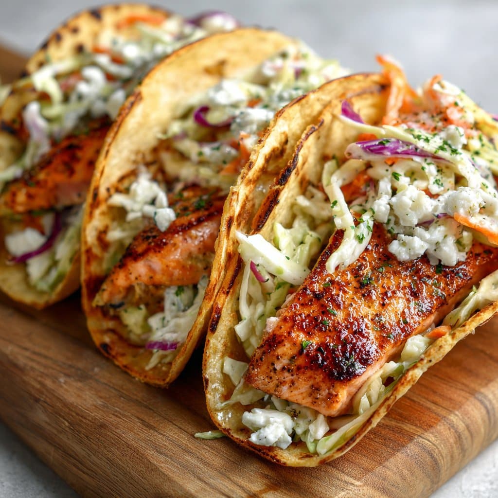 Air Fryer Salmon Tacos with Slaw