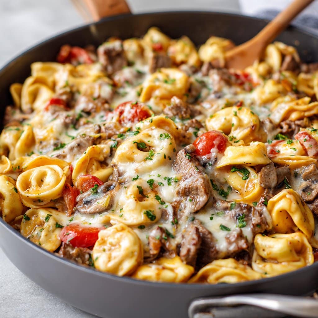 Cheesesteak Tortellini Pasta Skillet