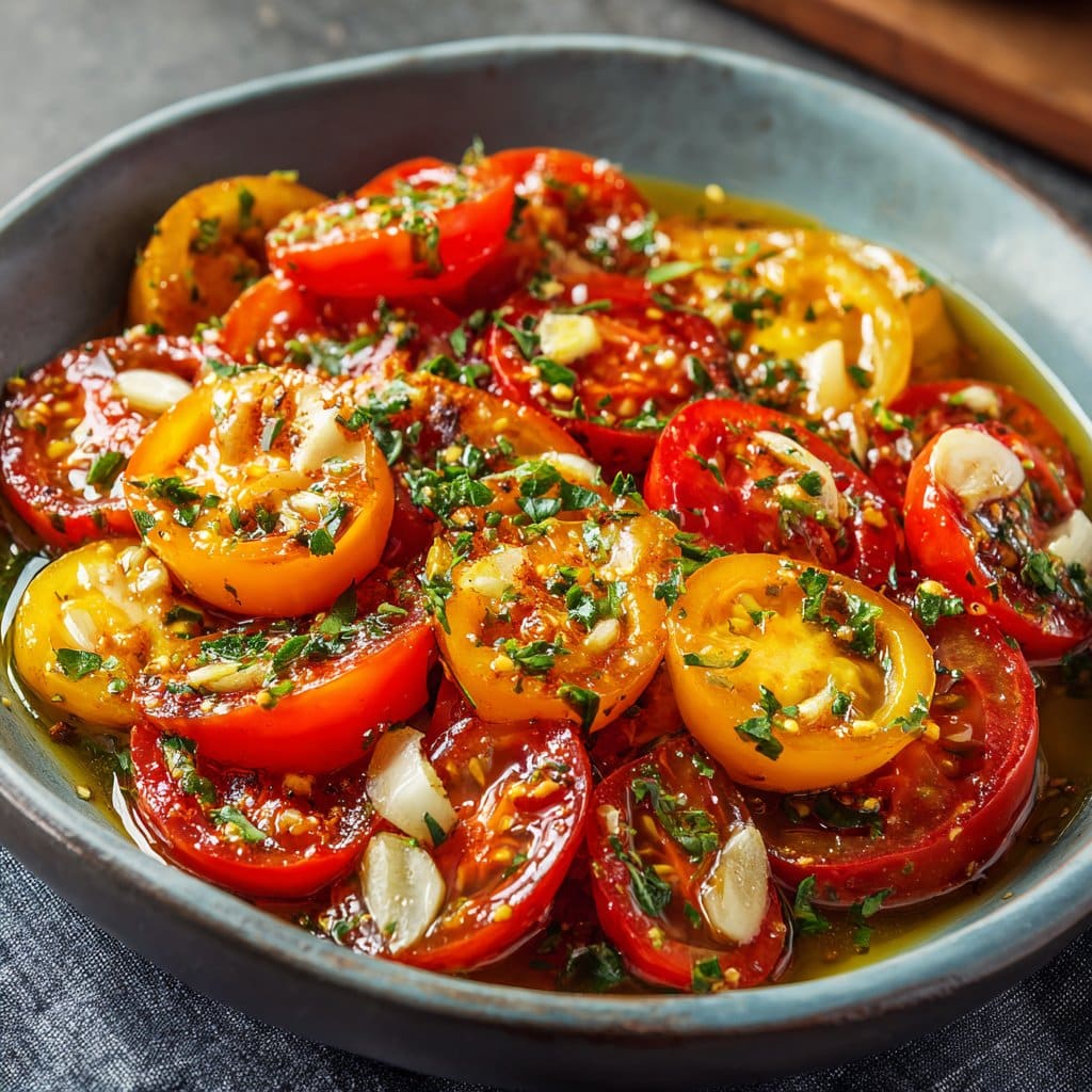 Easy Marinated Tomatoes with Garlic
