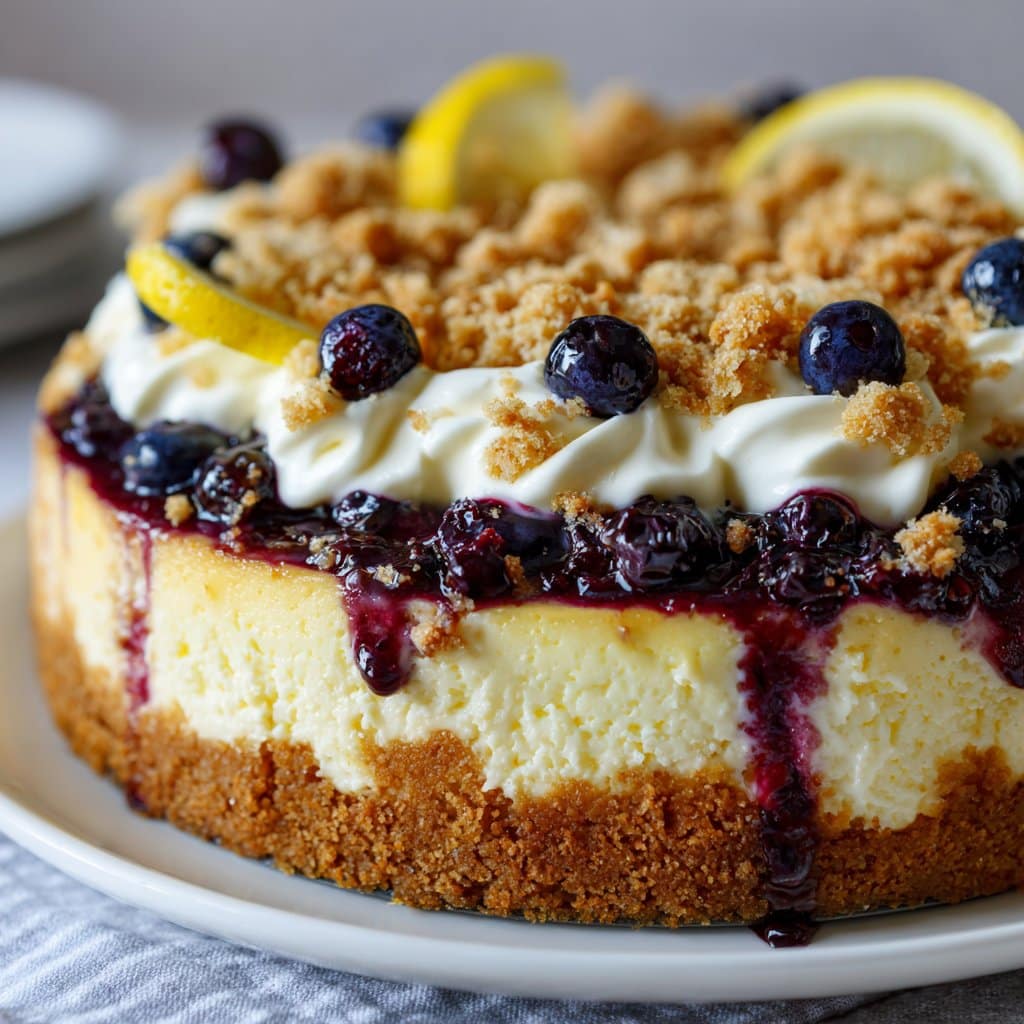 Blueberry Crumble Cheesecake with Lemon