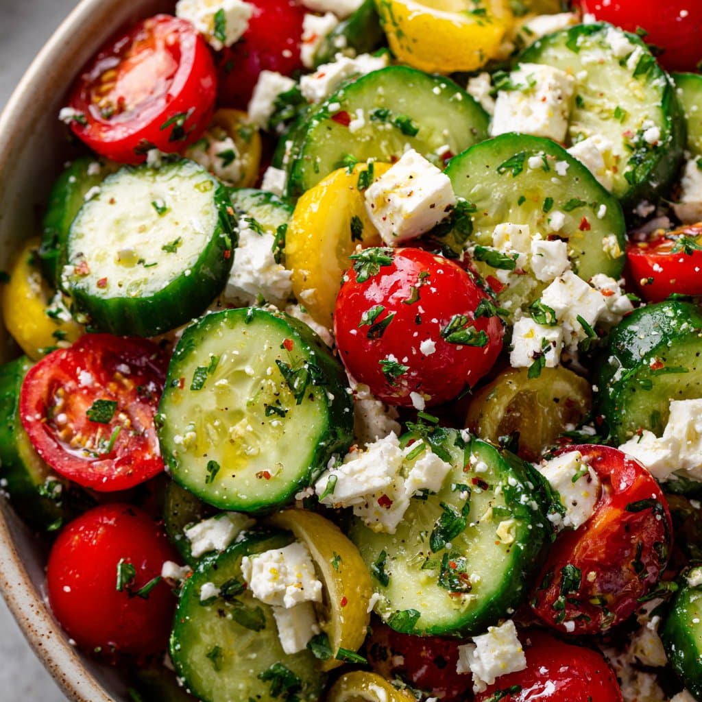 Cucumber Feta Salad with Lemon Dressing