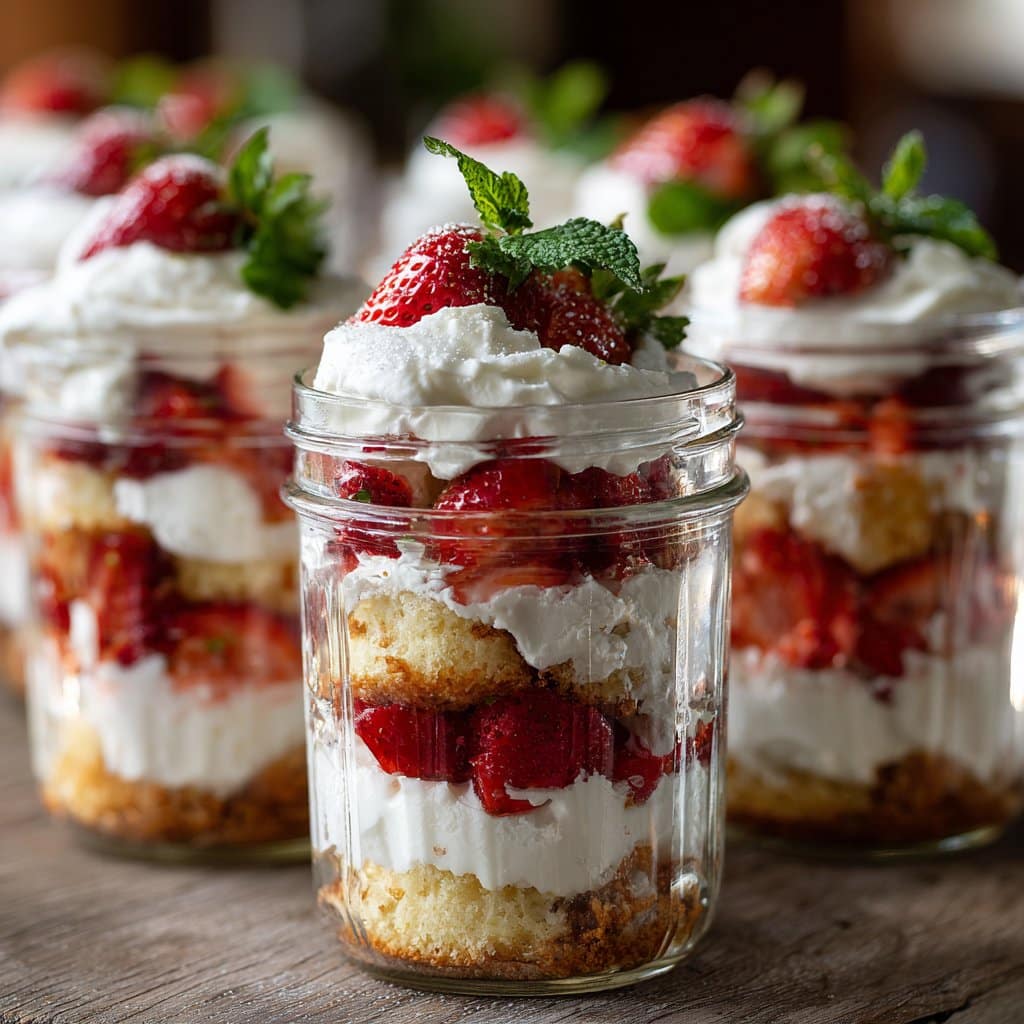 Strawberry Shortcake Trifles in Mason Jars for Summer Brunch