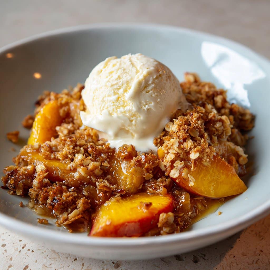 Crispy Peach Crisp with Oatmeal Crumble Topping