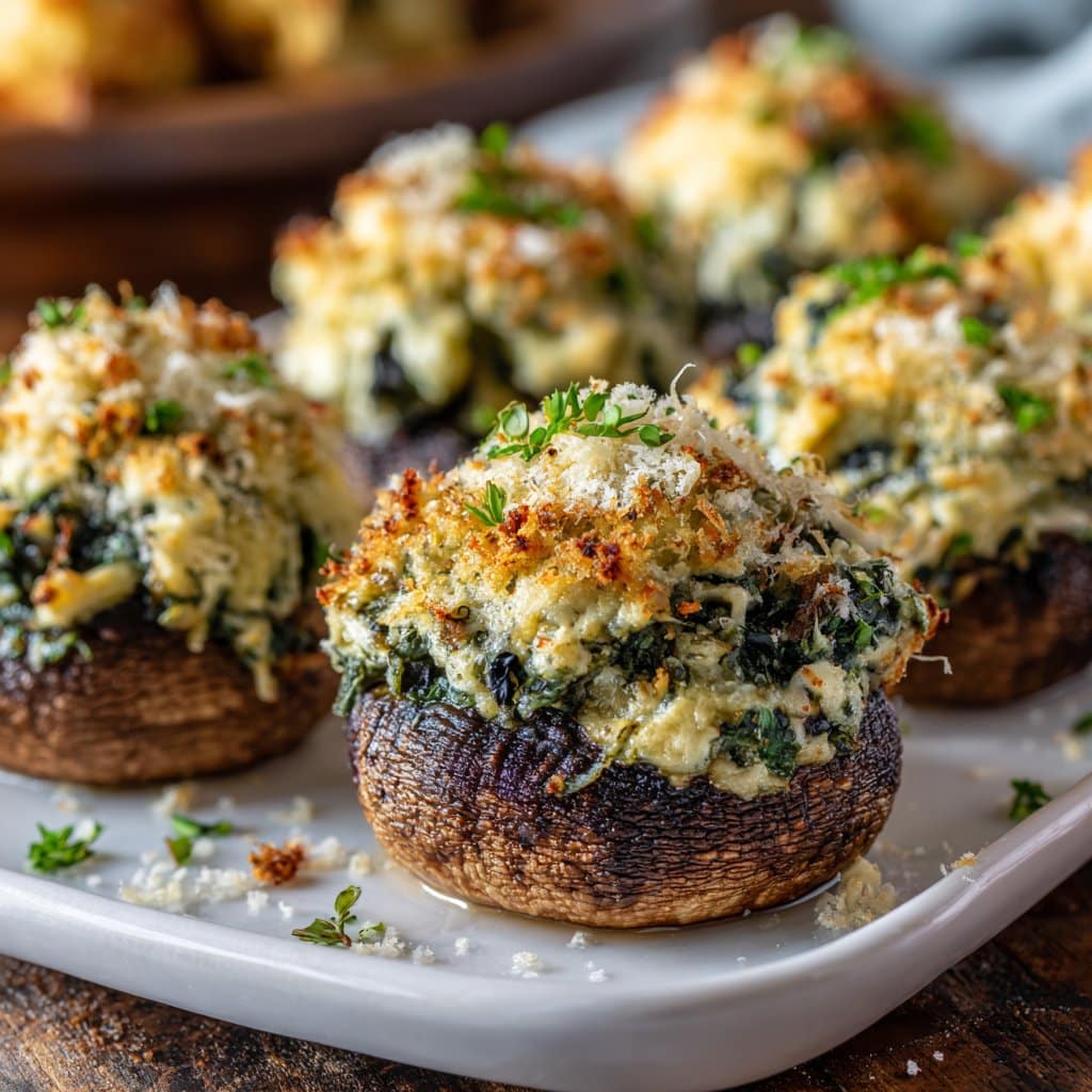 Spinach Artichoke Stuffed Mushrooms with Parmesan
