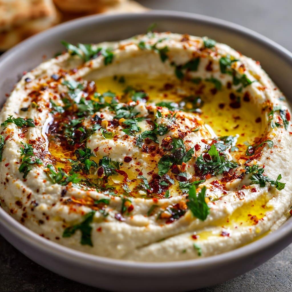Creamy Hummus Dip with Garlic and Olive Oil
