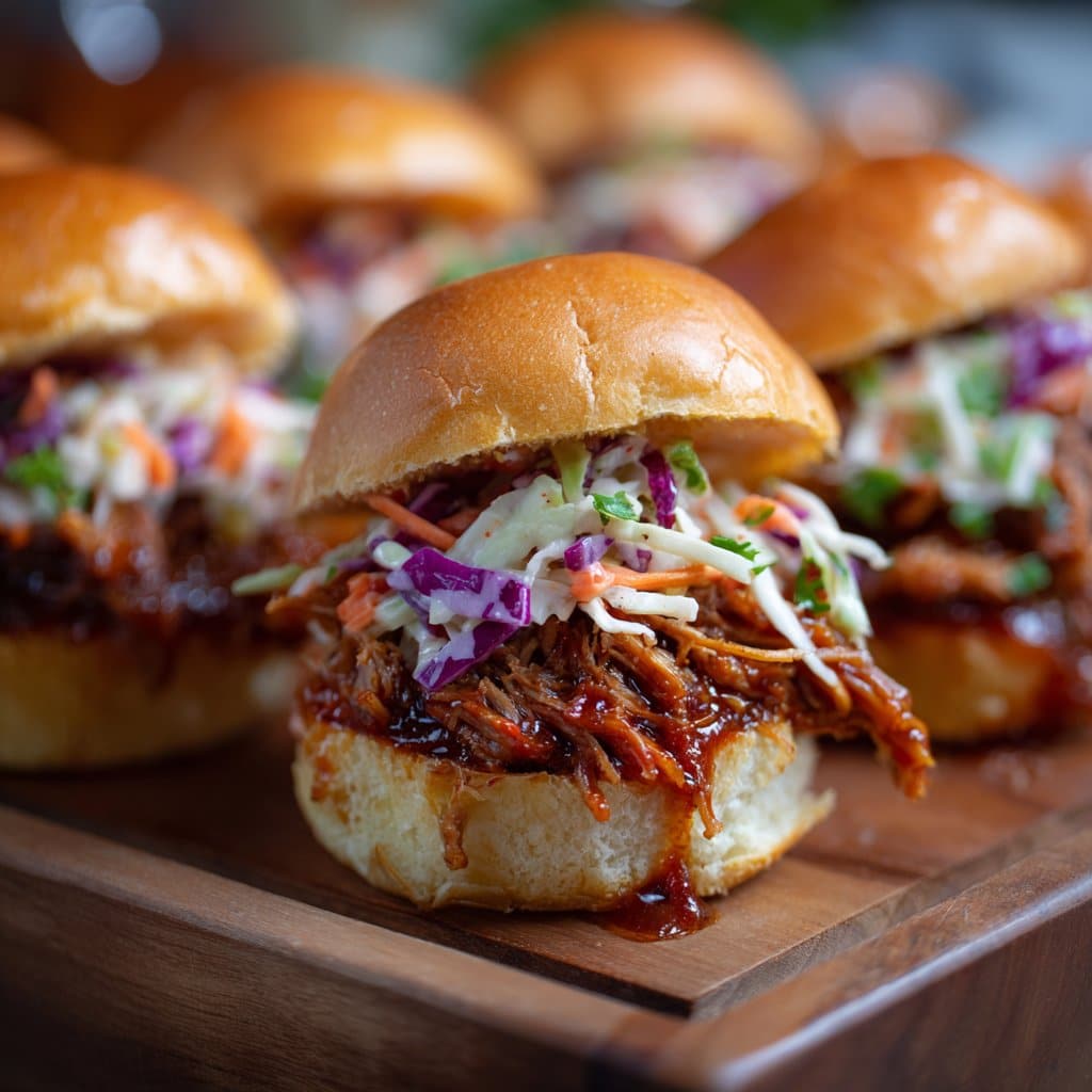 BBQ Pulled Pork Sliders with Tangy Slaw Topping