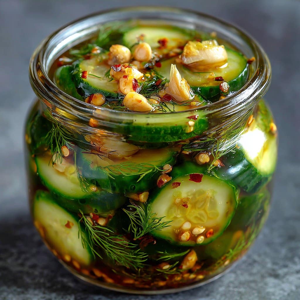 Sweet and Spicy Pickles with Garlic and Dill