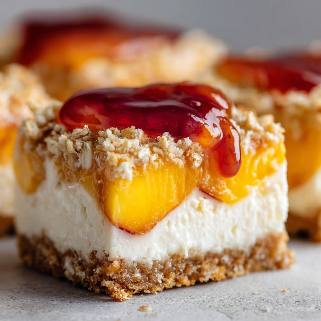Peach Cheesecake Bars with Oatmeal Crust
