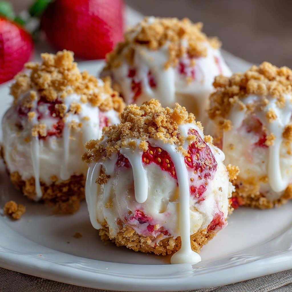 Strawberry Cheesecake Crunch Bites with Cookie Crumble