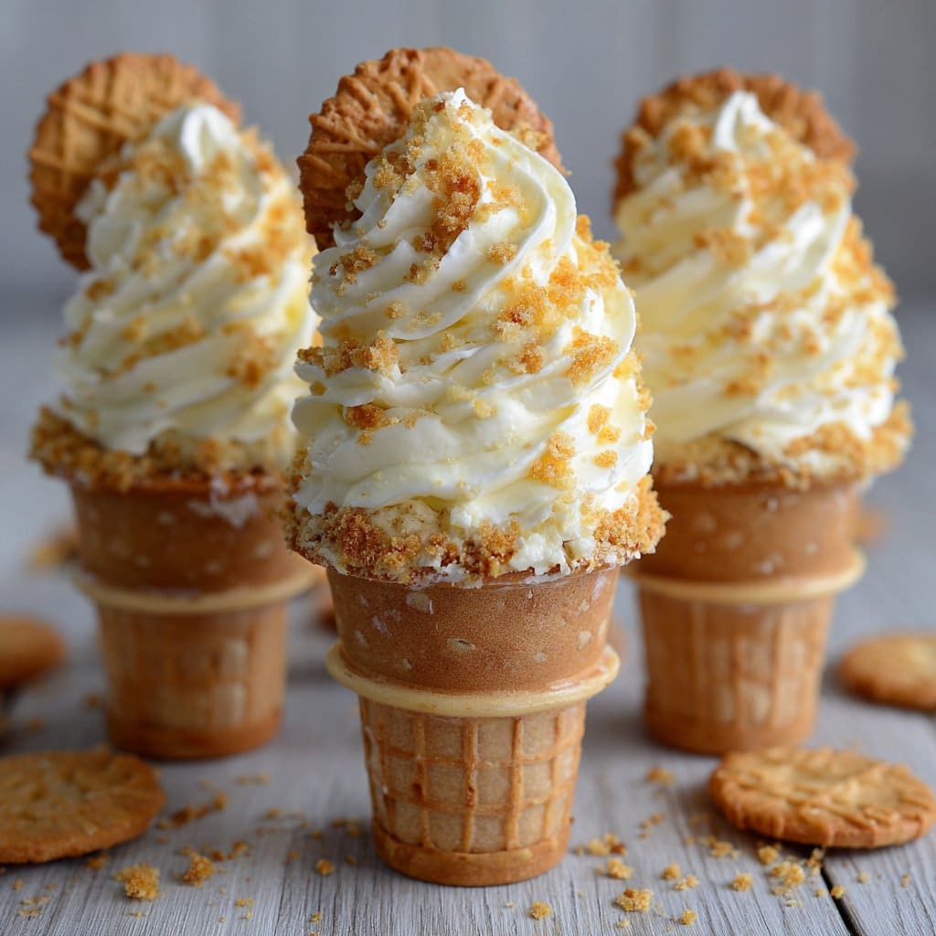 Banana Pudding Cheesecake Cones with Vanilla Wafers