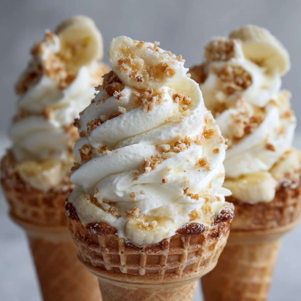 Banana Pudding Cheesecake Cones with Nilla Crunch