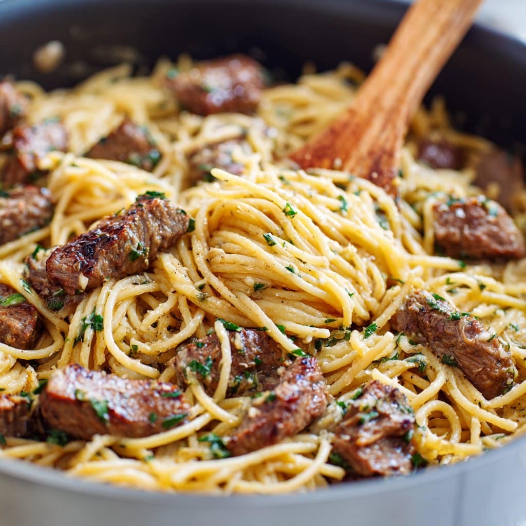 Creamy Garlic Butter Steak Pasta in One Pot