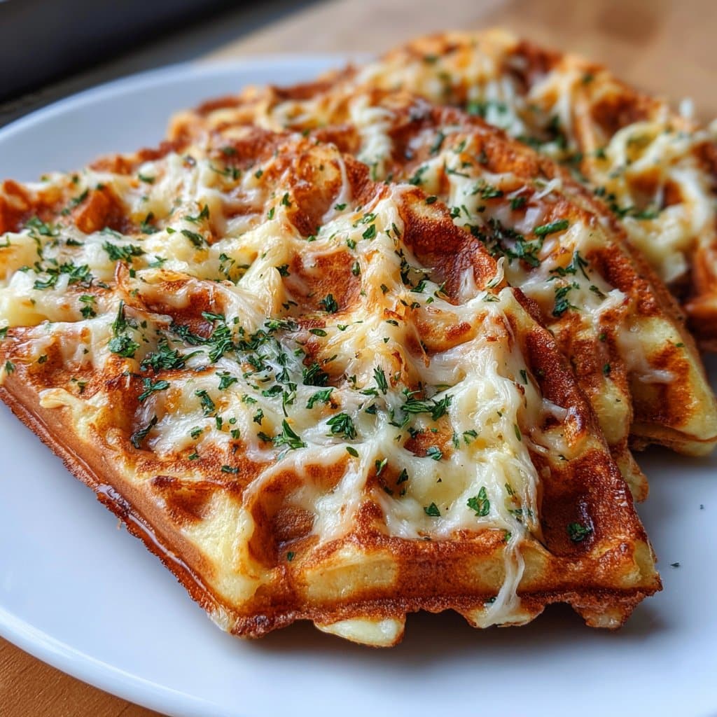 Cheesy Garlic Waffles with Shredded Mozzarella