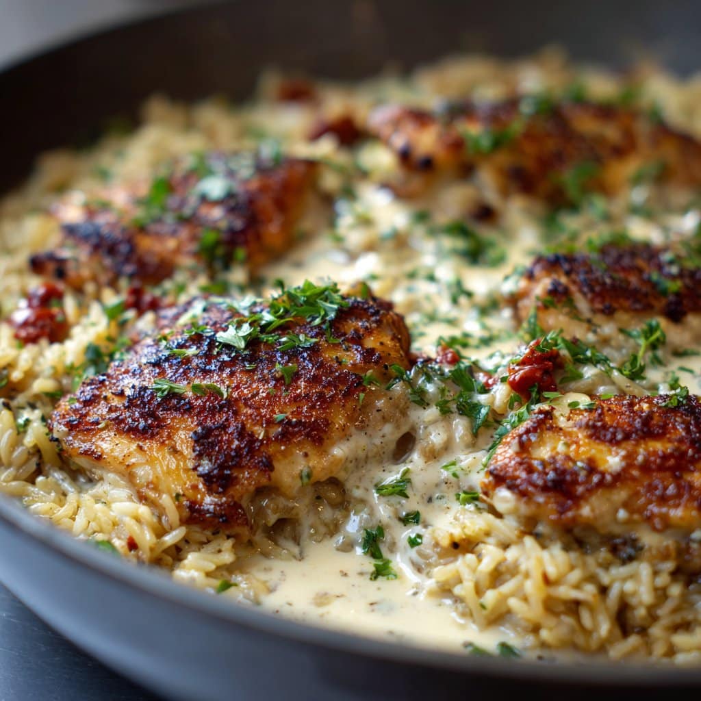 One-Pan Chicken and Rice Bake with Creamy Sauce