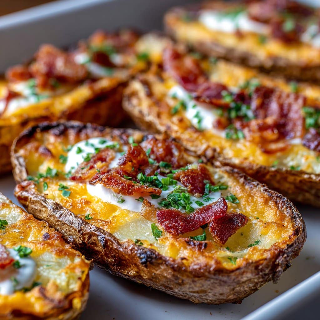 Crispy Potato Skins with Cheese & Bacon