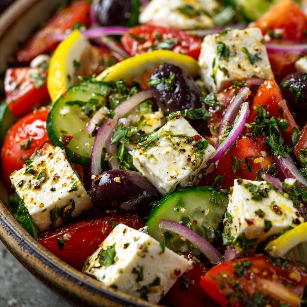 Greek Salad with Feta and Lemon Vinaigrette