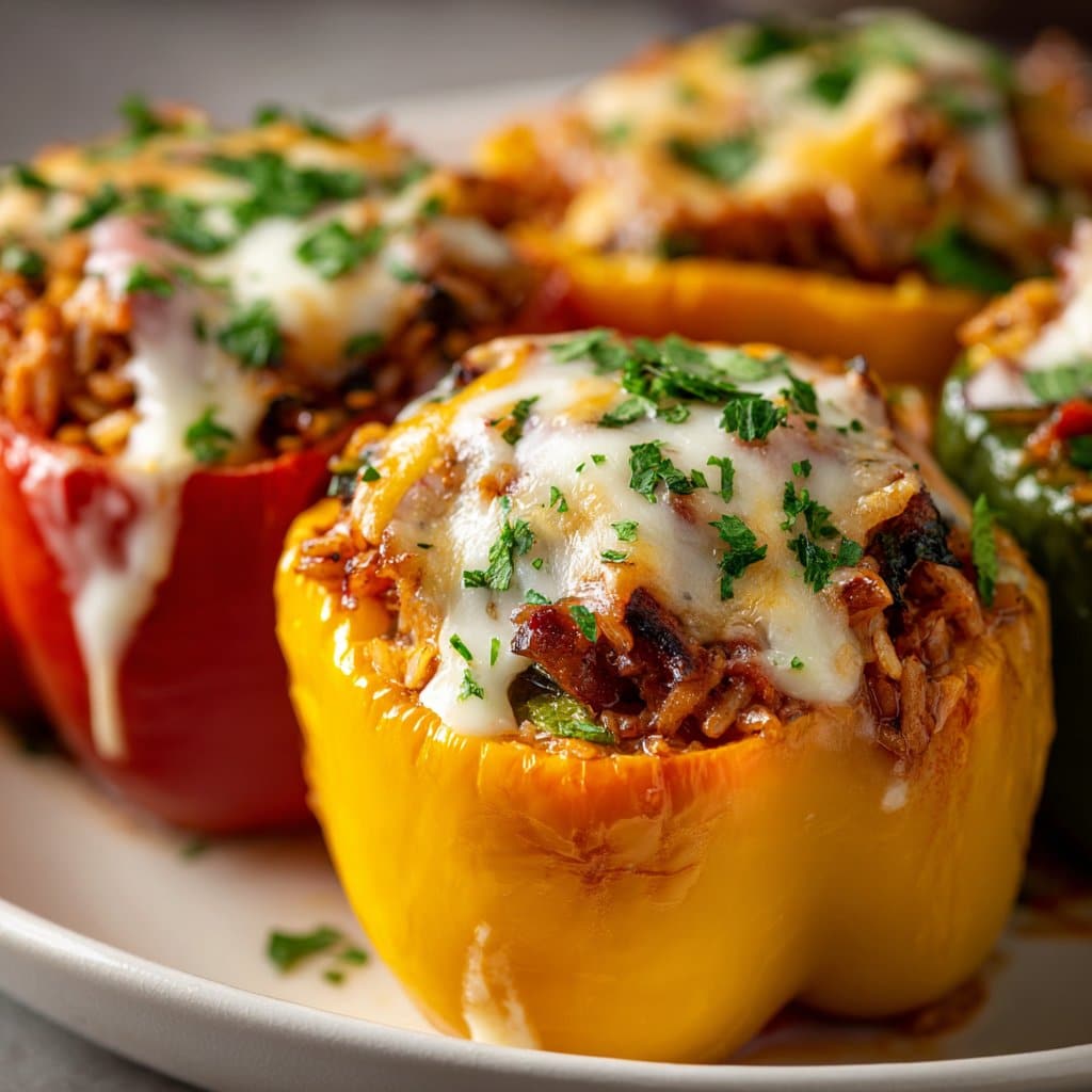 Vegetarian Stuffed Peppers with Rice and Cheese