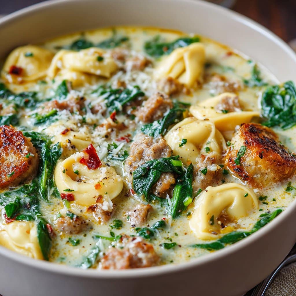 Sausage Tortellini Soup with Spinach