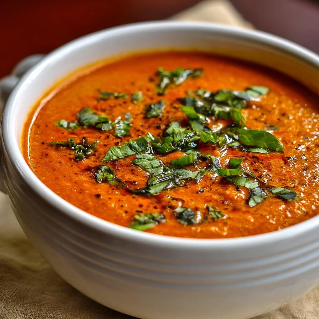 Roasted Tomato Basil Soup with Garlic