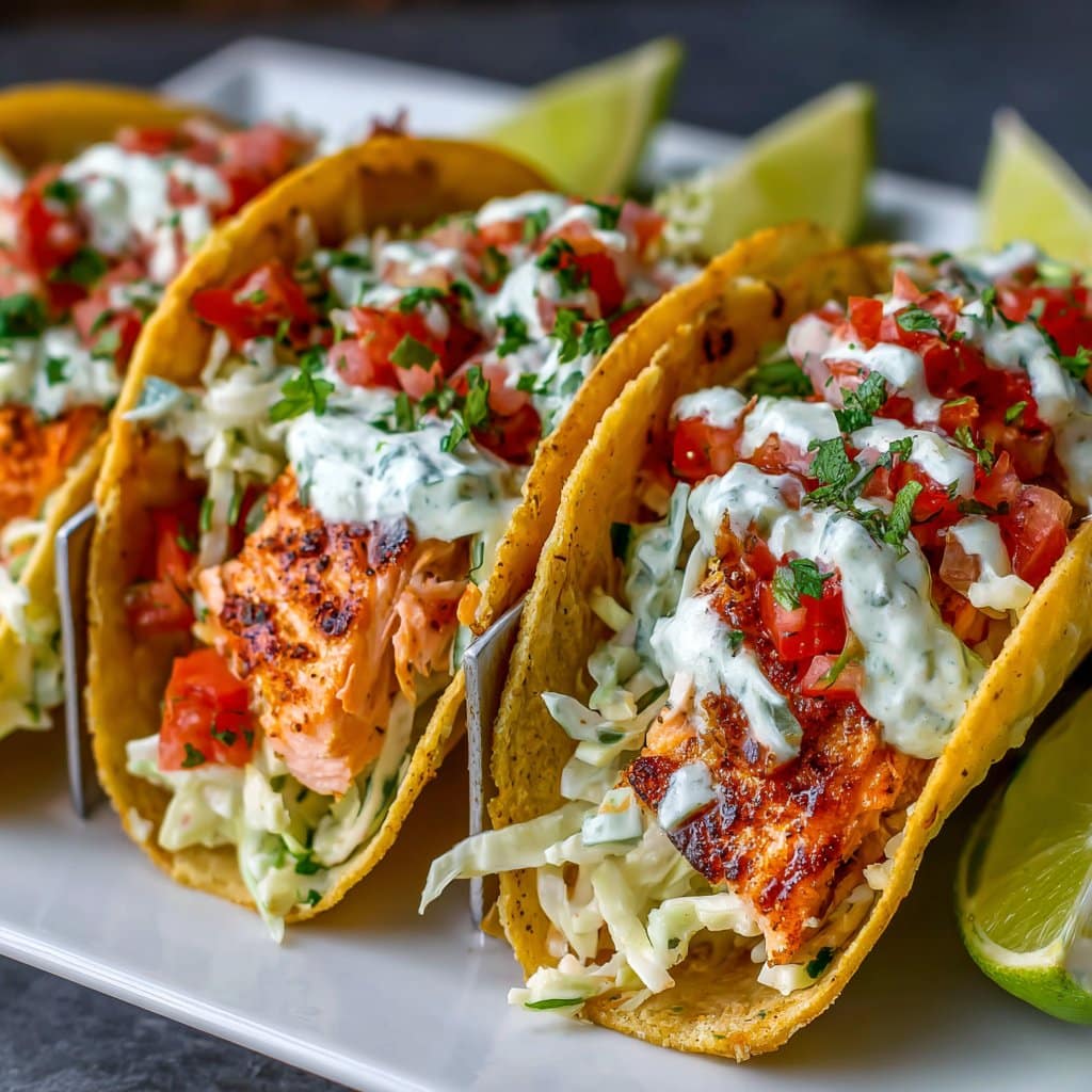 Air Fryer Salmon Tacos with Slaw