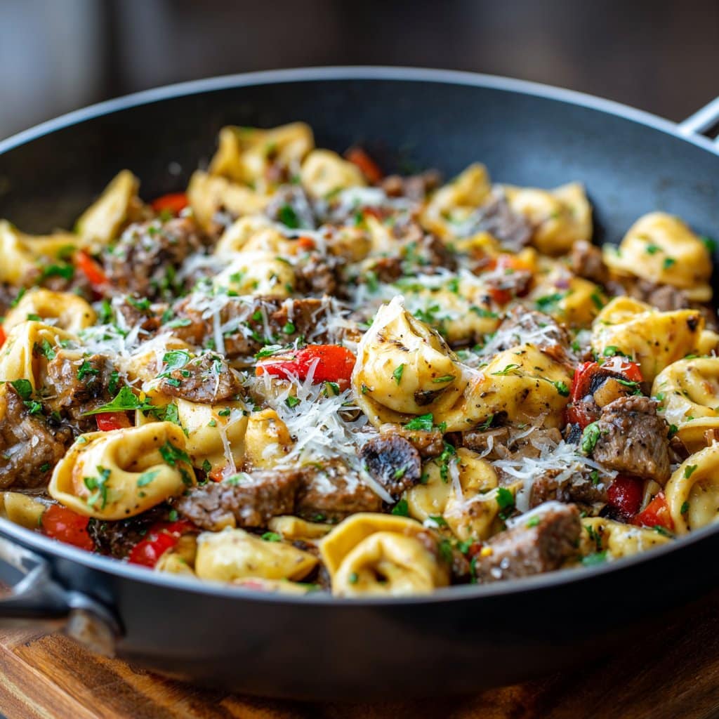 Cheesesteak Tortellini Pasta Skillet