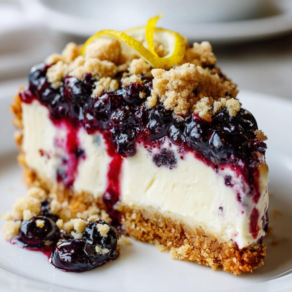 Blueberry Crumble Cheesecake with Lemon