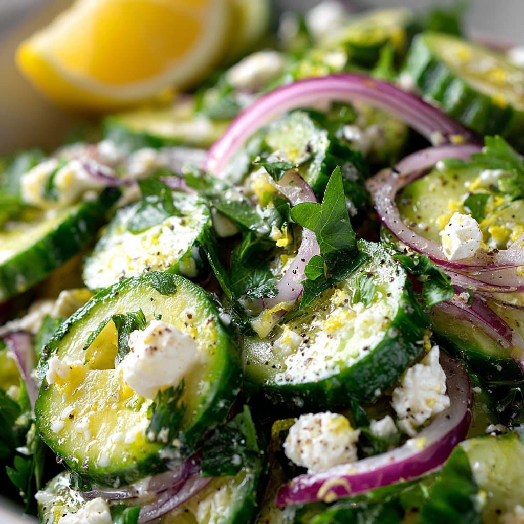 Cucumber Feta Salad with Lemon Dressing