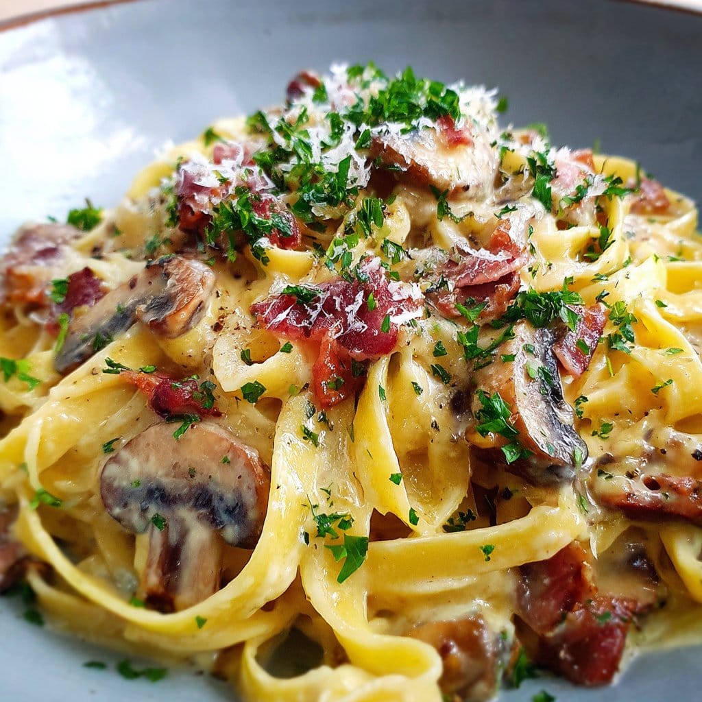Tagliatelles with Mushroom Carbonara