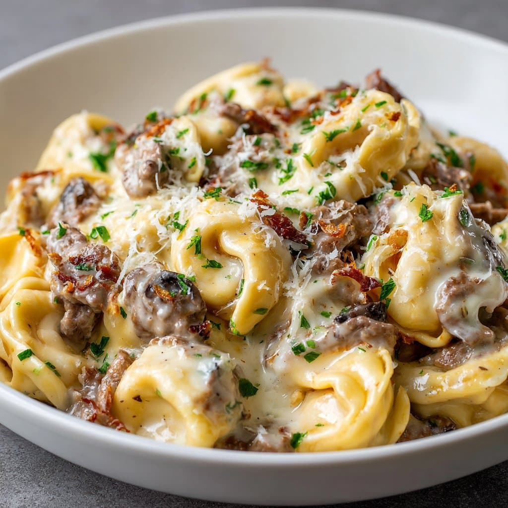 Cheesesteak Tortellini in Rich Provolone Sauce