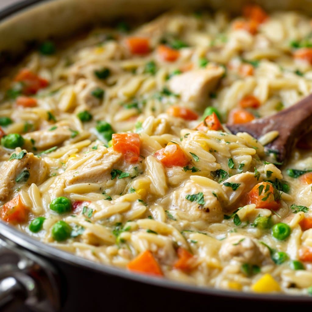 Creamy Chicken Pot Pie Orzo Skillet